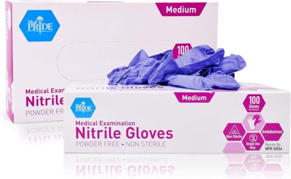 MedPride Powder-Free Nitrile Exam Gloves, Iris Blue, Medium, Box/100 - Image 8