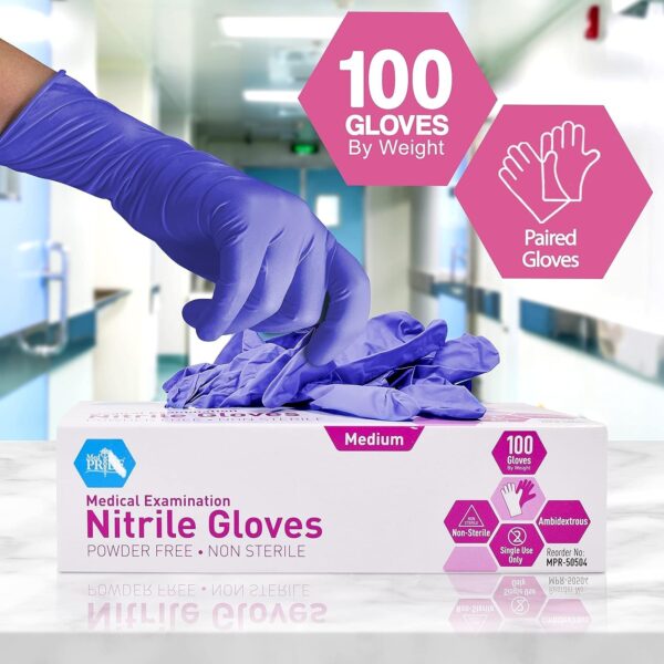 MedPride Powder-Free Nitrile Exam Gloves, Iris Blue, Medium, Box/100 - Image 9