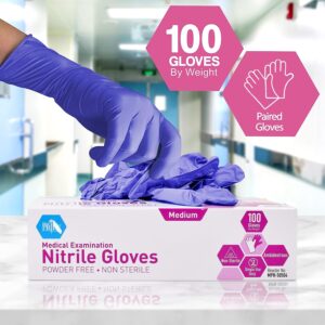 MedPride Powder-Free Nitrile Exam Gloves, Iris Blue, Medium, Box/100