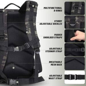 HOMIEE Military Tactical Backpack 45L Rucksack Large Army 3 Day Assault Pack Heavy Duty Molle Bugout Bag Survival Daypack