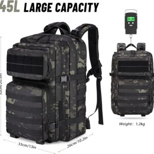 HOMIEE Military Tactical Backpack 45L Rucksack Large Army 3 Day Assault Pack Heavy Duty Molle Bugout Bag Survival Daypack