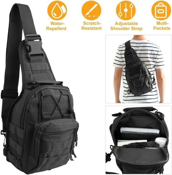 Q&Q ESSENTIALS Small Sling Bag Crossbody for Men. Crossover Bag with Tactical Backpack Features, Utility Sling Bag, Men's Bags Crossbody, Sports Chest Shoulder Fanny Pack, chest bag (Black) - Image 3