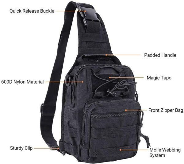 Q&Q ESSENTIALS Small Sling Bag Crossbody for Men. Crossover Bag with Tactical Backpack Features, Utility Sling Bag, Men's Bags Crossbody, Sports Chest Shoulder Fanny Pack, chest bag (Black) - Image 7