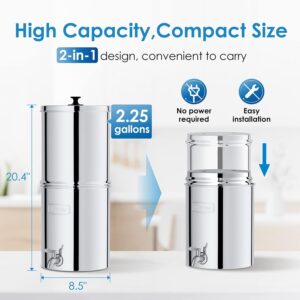 Waterdrop Gravity-fed Water Filter System, Reduces Lead and up to 99% of Chlorine, NSF/ANSI 42&372 Standard, with 2 Black Carbon Filters and Metal Spigot, King Tank Series, WD-TK-A