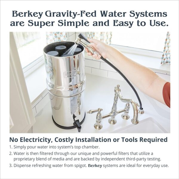 Imperial Berkey Gravity-Fed Stainless Steel Countertop Water Filter System 4.5 Gallon with 2 Authentic Black Berkey Elements BB9-2 Filters - Image 6