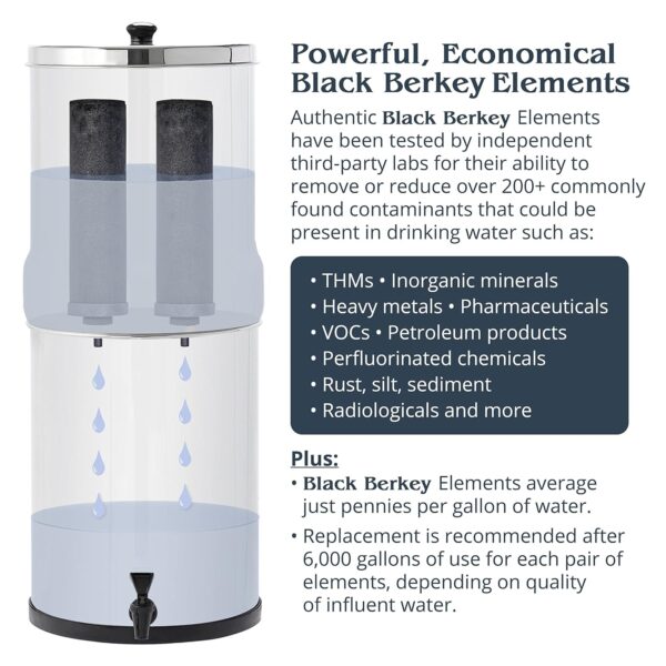 Imperial Berkey Gravity-Fed Stainless Steel Countertop Water Filter System 4.5 Gallon with 2 Authentic Black Berkey Elements BB9-2 Filters - Image 7