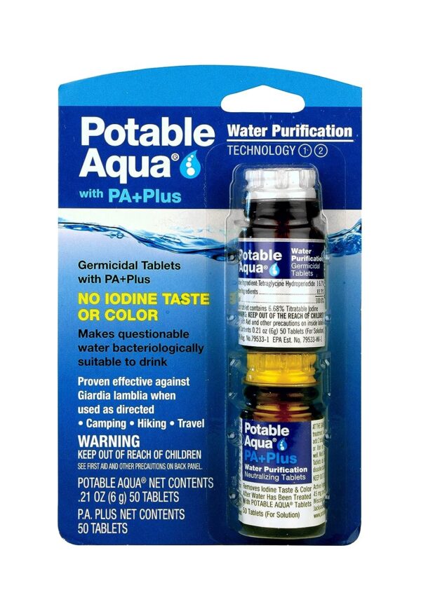 Potable Aqua Water Purification Tablets with PA Plus, Portable and Effective Solution for Camping, Hiking, Emergencies, Natural Disasters and International Travel, Two 50ct Bottles - Image 8