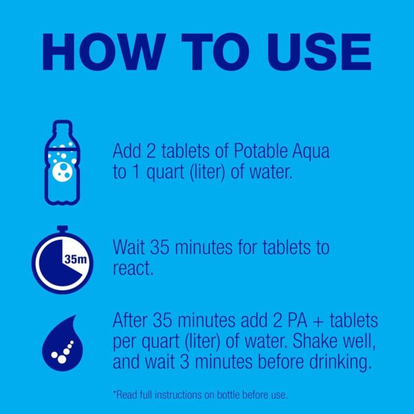 Potable Aqua Water Purification Tablets with PA Plus, Portable and Effective Solution for Camping, Hiking, Emergencies, Natural Disasters and International Travel, Two 50ct Bottles - Image 13