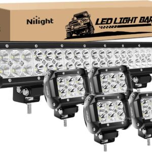 Nilight - ZH003 20Inch 126W Spot Flood Combo Led Light Bar 4PCS 4Inch 18W Spot LED Pods Fog Lights for Jeep Wrangler Boat Truck Tractor Trailer Off-Road, 2 Years Warranty