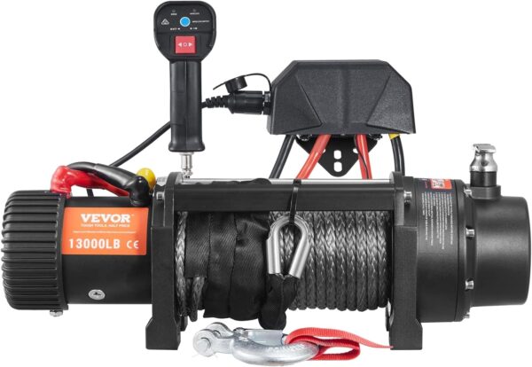 VEVOR Electric Winch, 12V 13,000 lb Load Capacity Nylon Rope Winch, IP67 3/8” x 85ft ATV Winch with Wireless Handheld Remote & Hawse Fairlead for Towing Jeep Off-Road SUV Truck Car Trailer Boat - Image 9