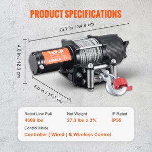 VEVOR Electric Winch, 12V 13,000 lb Load Capacity Nylon Rope Winch, IP67 3/8” x 85ft ATV Winch with Wireless Handheld Remote & Hawse Fairlead for Towing Jeep Off-Road SUV Truck Car Trailer Boat