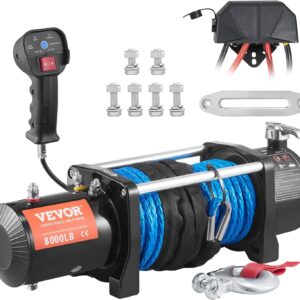 VEVOR Electric Winch, 12V 13,000 lb Load Capacity Nylon Rope Winch, IP67 3/8” x 85ft ATV Winch with Wireless Handheld Remote & Hawse Fairlead for Towing Jeep Off-Road SUV Truck Car Trailer Boat