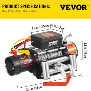 VEVOR Electric Winch, 12V 13,000 lb Load Capacity Nylon Rope Winch, IP67 3/8” x 85ft ATV Winch with Wireless Handheld Remote & Hawse Fairlead for Towing Jeep Off-Road SUV Truck Car Trailer Boat