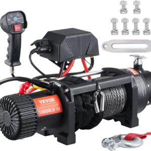 VEVOR Electric Winch, 12V 13,000 lb Load Capacity Nylon Rope Winch, IP67 3/8” x 85ft ATV Winch with Wireless Handheld Remote & Hawse Fairlead for Towing Jeep Off-Road SUV Truck Car Trailer Boat