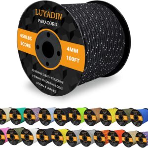 LUYADIN Paracord 650lb - 9 Strand Parachute Spool Cord - 40+ Colors-100ft 200ft 500ft 1000ft 4mm,Paracord for Camping,Hiking,Fishing,Outdoor and DIY