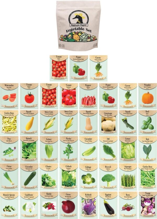 Set of 43 Assorted Vegetable & Herb Seed Packets - Over 10,000 Seeds! - Includes Mylar Storage Bag - Deluxe Garden Heirloom Seeds - 100% Non-GMO