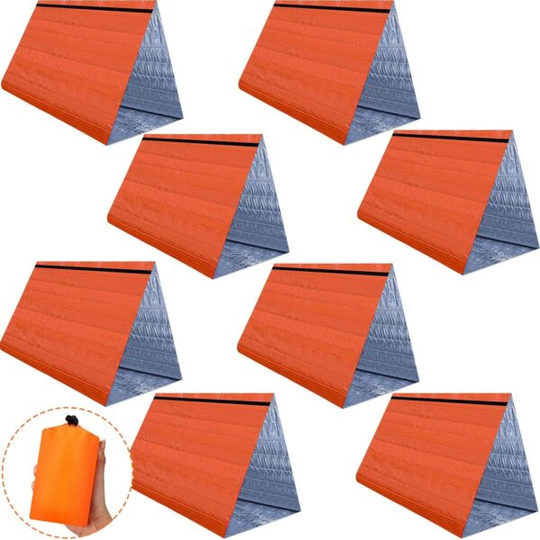 8 Pcs Ultralight Survival Tent 2 Person Emergency Shelter Tube Tent Waterproof Emergency Tent Emergency Survival Shelter Windproof Survival Tarp with Paracord for Outdoor Survival Kits, Orange