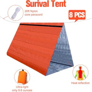 8 Pcs Ultralight Survival Tent 2 Person Emergency Shelter Tube Tent Waterproof Emergency Tent Emergency Survival Shelter Windproof Survival Tarp with Paracord for Outdoor Survival Kits, Orange