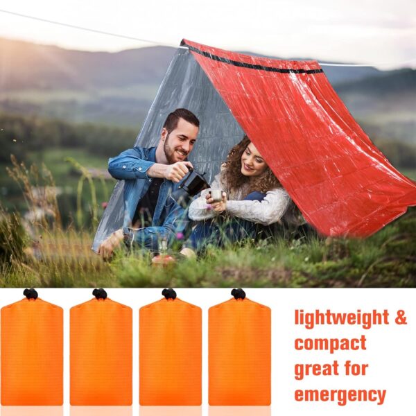 8 Pcs Ultralight Survival Tent 2 Person Emergency Shelter Tube Tent Waterproof Emergency Tent Emergency Survival Shelter Windproof Survival Tarp with Paracord for Outdoor Survival Kits, Orange - Image 6