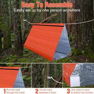 8 Pcs Ultralight Survival Tent 2 Person Emergency Shelter Tube Tent Waterproof Emergency Tent Emergency Survival Shelter Windproof Survival Tarp with Paracord for Outdoor Survival Kits, Orange