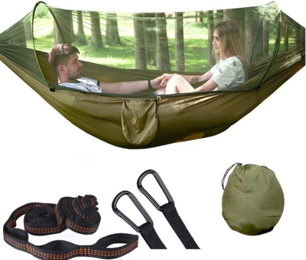 Hammocks for Outside with Mosquito Net,Camping Hammock Lightweight Portable Parachute 2 Person Outdoor Hammock for Indoor Backpacking Survival Travel Patio Army Green