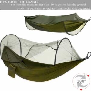 Hammocks for Outside with Mosquito Net,Camping Hammock Lightweight Portable Parachute 2 Person Outdoor Hammock for Indoor Backpacking Survival Travel Patio Army Green