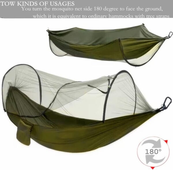 Hammocks for Outside with Mosquito Net,Camping Hammock Lightweight Portable Parachute 2 Person Outdoor Hammock for Indoor Backpacking Survival Travel Patio Army Green - Image 2