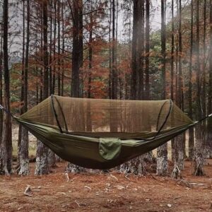 Hammocks for Outside with Mosquito Net,Camping Hammock Lightweight Portable Parachute 2 Person Outdoor Hammock for Indoor Backpacking Survival Travel Patio Army Green