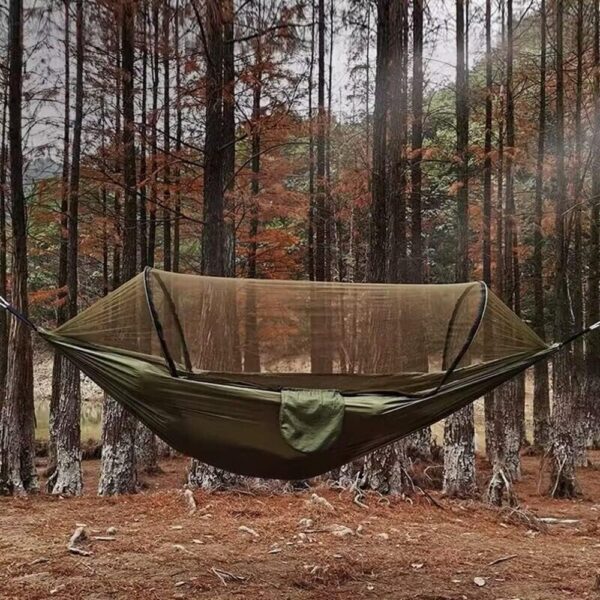 Hammocks for Outside with Mosquito Net,Camping Hammock Lightweight Portable Parachute 2 Person Outdoor Hammock for Indoor Backpacking Survival Travel Patio Army Green - Image 3