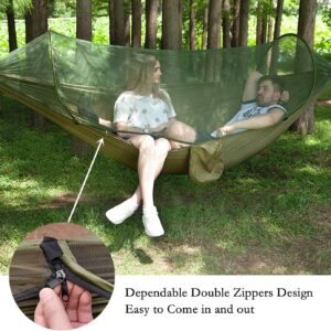 Hammocks for Outside with Mosquito Net,Camping Hammock Lightweight Portable Parachute 2 Person Outdoor Hammock for Indoor Backpacking Survival Travel Patio Army Green