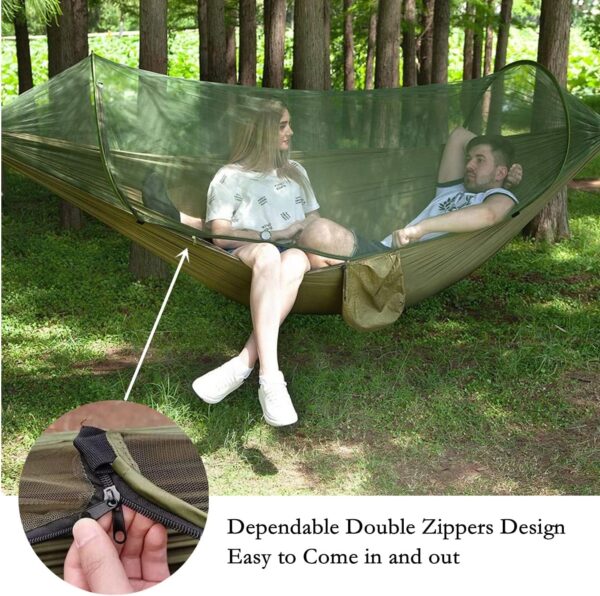 Hammocks for Outside with Mosquito Net,Camping Hammock Lightweight Portable Parachute 2 Person Outdoor Hammock for Indoor Backpacking Survival Travel Patio Army Green - Image 7