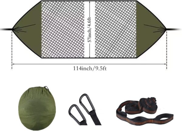 Hammocks for Outside with Mosquito Net,Camping Hammock Lightweight Portable Parachute 2 Person Outdoor Hammock for Indoor Backpacking Survival Travel Patio Army Green - Image 9