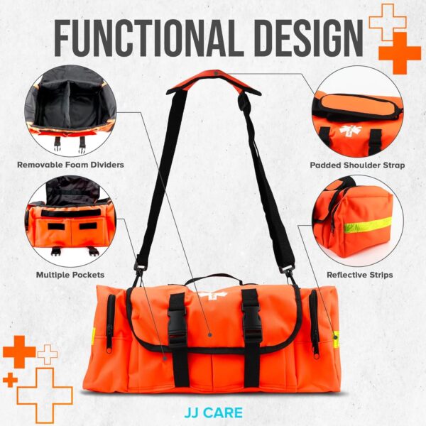 JJ CARE Trauma Bag 250PCS First Responder Kit, EMT Bag with Padded Strap, Reflective Medical Bag Fully Stocked, Multiple Pockets EMS EMT Bags Fully Stocked, First Aid Trauma Bags Fully Stocked - Image 6