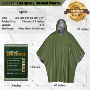 Everlit Survival Rain Poncho Emergency Mylar Space Blanket Camping Gear-Retain 90% of Body Heat Survival Gear for Survival Kits Camping Supplies Emergency Blankets