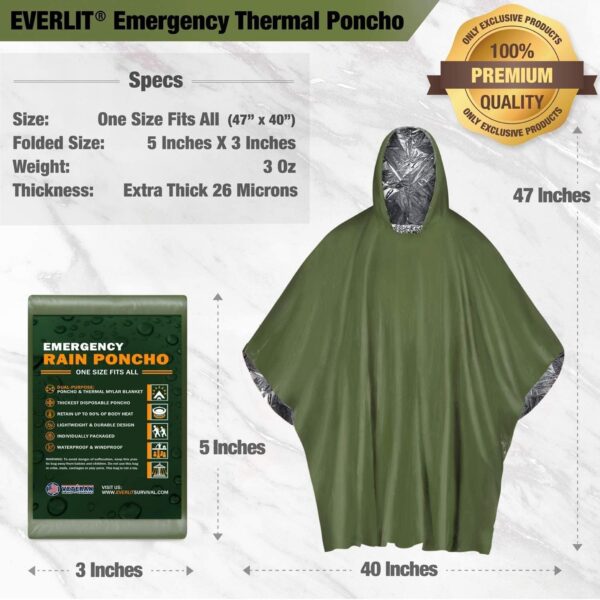 Everlit Survival Rain Poncho Emergency Mylar Space Blanket Camping Gear-Retain 90% of Body Heat Survival Gear for Survival Kits Camping Supplies Emergency Blankets - Image 2