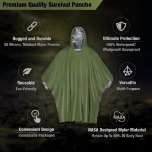 Everlit Survival Rain Poncho Emergency Mylar Space Blanket Camping Gear-Retain 90% of Body Heat Survival Gear for Survival Kits Camping Supplies Emergency Blankets