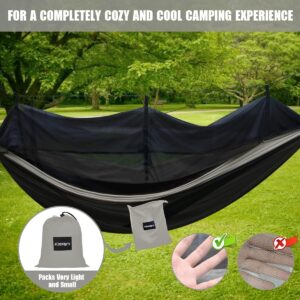 KINFAYV Camping Hammock with Mosquito Net and Rain Fly - Portable Double Hammock with Bug Net and Tent Tarp Heavy Duty Tree Strap, Hammock Tent for Travel Camping Backpacking Hiking Outdoor Camp Black