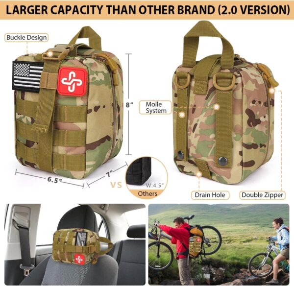 Survival Kit, 250Pcs Survival Gear First Aid Kit with Molle System Compatible Bag and Emergency Tent, Emergency Kit for Earthquake, Outdoor Adventure, Hiking, Hunting, Gifts for Men Women - Image 2