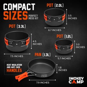 Smokey Camp Camping Cookware Mess Kit Set with Stove - Backpacking Compact Camping Cookware, All in One Non-Stick Camping Cooking Set, Portable Stove, Hiking, Picnic, Outdoor & Camping Cookware Set