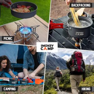 Smokey Camp Camping Cookware Mess Kit Set with Stove - Backpacking Compact Camping Cookware, All in One Non-Stick Camping Cooking Set, Portable Stove, Hiking, Picnic, Outdoor & Camping Cookware Set