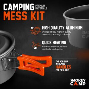 Smokey Camp Camping Cookware Mess Kit Set with Stove - Backpacking Compact Camping Cookware, All in One Non-Stick Camping Cooking Set, Portable Stove, Hiking, Picnic, Outdoor & Camping Cookware Set