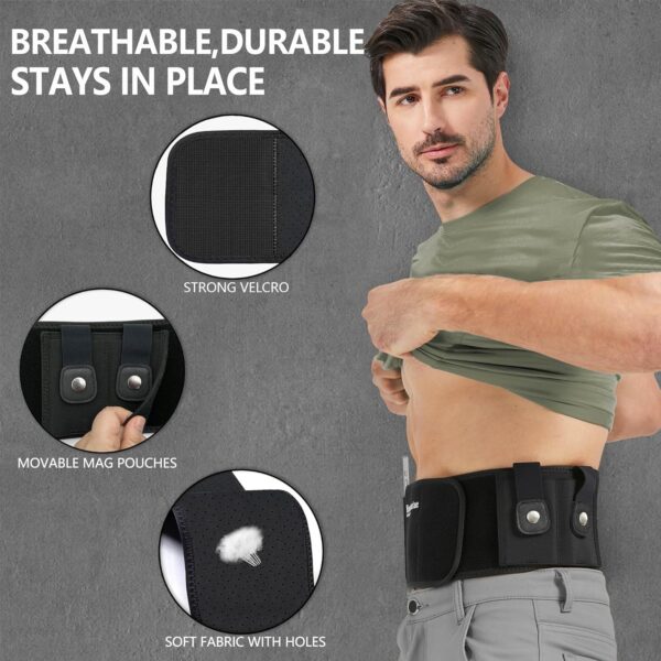 Belly Band Holster for Concealed Carry - Gun Holsters for Men Women, Waist Holster for Pistols, Fit Glock, Ruger Lcp, S&W M&P 40 Shield Bodyguard, Sig Sauer, Beretta, 1911, Etc - Image 3