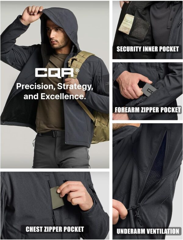 CQR Men's Winter Tactical Military Jackets, Lightweight Water Resistant Fleece Lined Softshell Hunting Jacket w Hoodie - Image 5