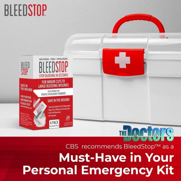 BleedStop™ First Aid Powder for Blood Clotting, Trauma Kit, Blood Thinner Patients, Camping Safety, and Survival Equipment for Moderate to Severe Bleeding Wounds or Nosebleeds - 4 (15g) Pouches - Image 2