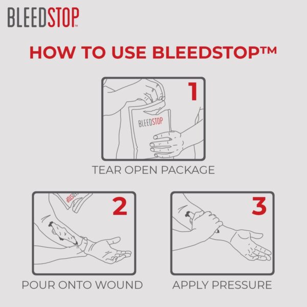 BleedStop™ First Aid Powder for Blood Clotting, Trauma Kit, Blood Thinner Patients, Camping Safety, and Survival Equipment for Moderate to Severe Bleeding Wounds or Nosebleeds - 4 (15g) Pouches - Image 3