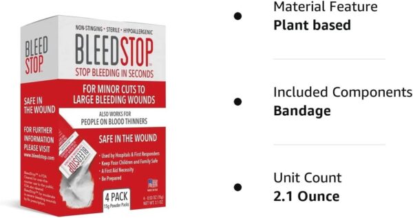 BleedStop™ First Aid Powder for Blood Clotting, Trauma Kit, Blood Thinner Patients, Camping Safety, and Survival Equipment for Moderate to Severe Bleeding Wounds or Nosebleeds - 4 (15g) Pouches - Image 8