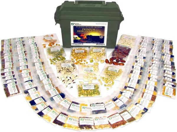 Ultimate Heirloom Seed Vault, 144 Variety Packed in Superior Ammo Can, Over 23k Garden Seeds for Planting Vegetables and Fruits, for Survival and Emergency Supply, Non-GMO