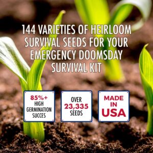 Ultimate Heirloom Seed Vault, 144 Variety Packed in Superior Ammo Can, Over 23k Garden Seeds for Planting Vegetables and Fruits, for Survival and Emergency Supply, Non-GMO