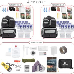 Emergency Zone Urban Survival Bug Out Bag - 4 Person | Bugout Backpack Survival Kit w/Emergency Food Supply, Survival Gear and Supplies for Disasters