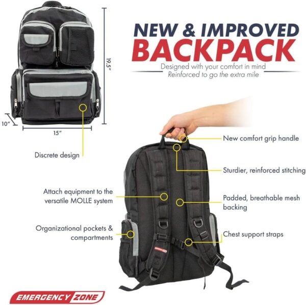 Emergency Zone Urban Survival Bug Out Bag - 4 Person | Bugout Backpack Survival Kit w/Emergency Food Supply, Survival Gear and Supplies for Disasters - Image 6